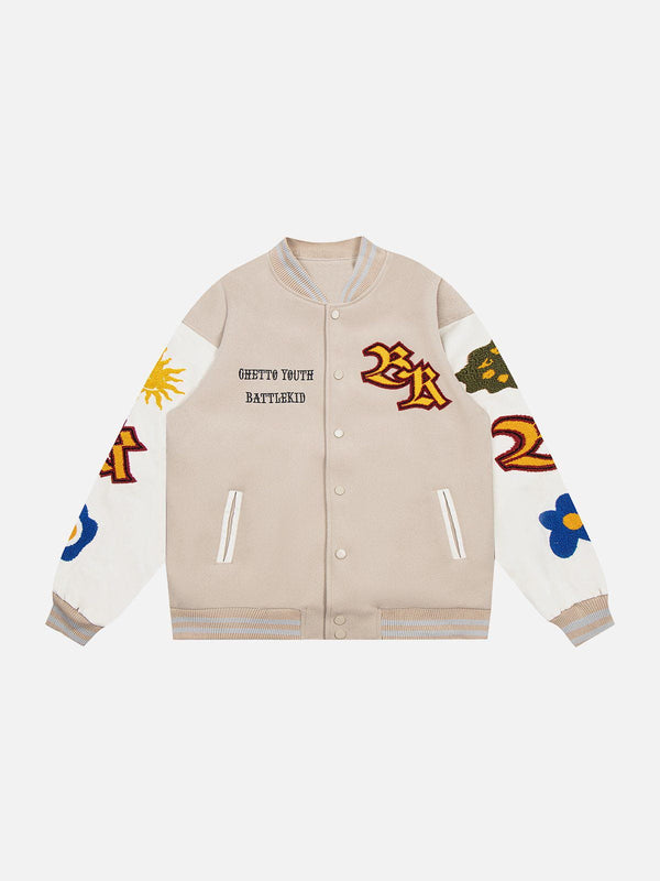 Ellesey - Sun Flowers Embroidery Varsity Jacket- Streetwear Fashion - ellesey.com