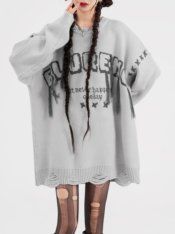 Ellesey - Tassel Letter Jacquard Sweater-Streetwear Fashion - ellesey.com