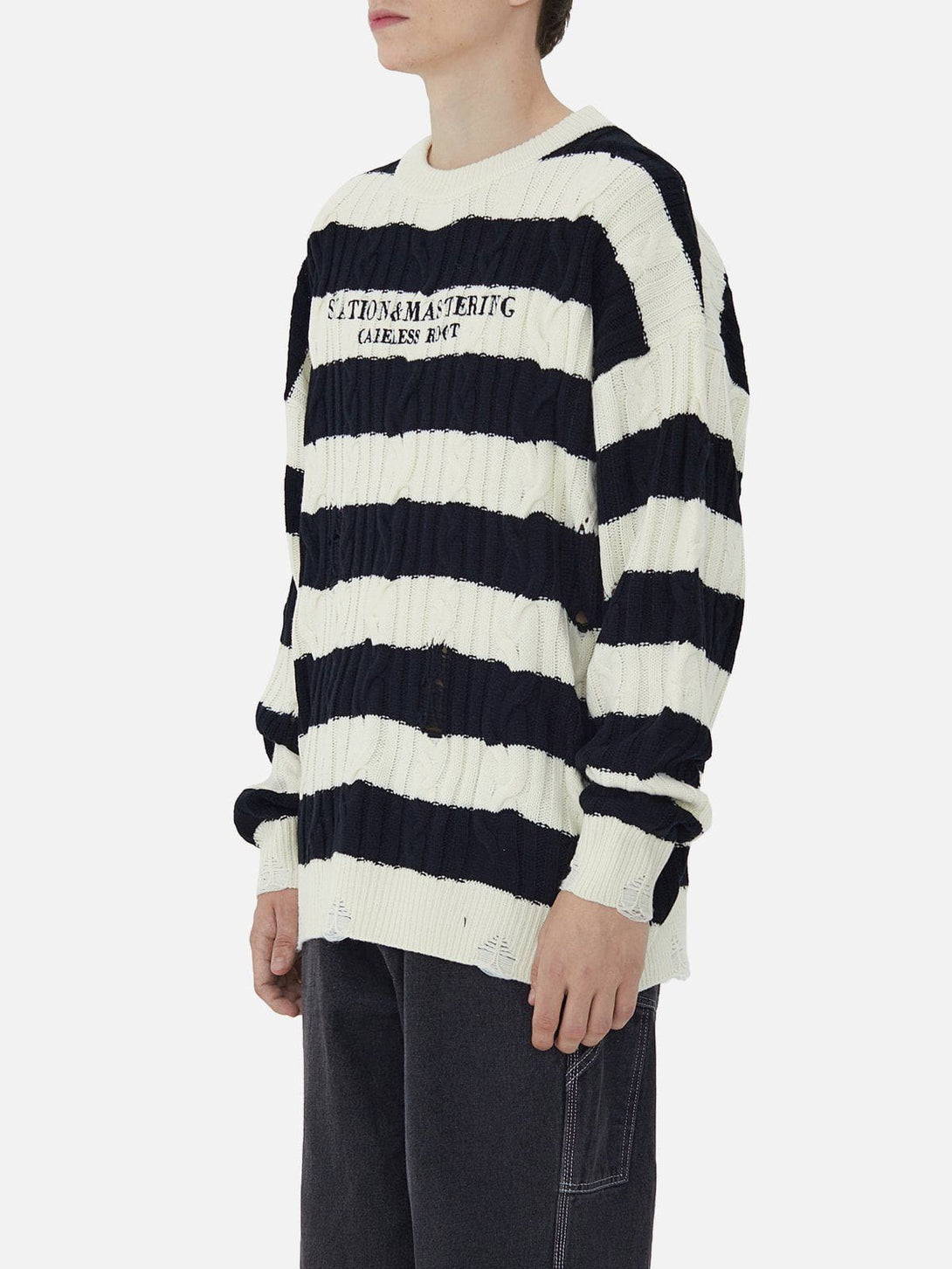 Ellesey - Torn Stripe Collision Color Sweater-Streetwear Fashion - ellesey.com