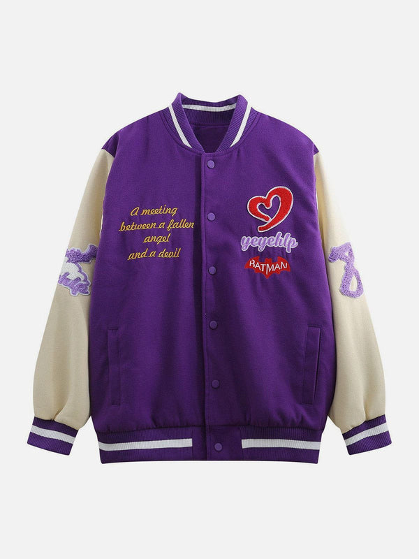 Ellesey - Towel Embroidered Angel Demon Varsity Jacket- Streetwear Fashion - ellesey.com