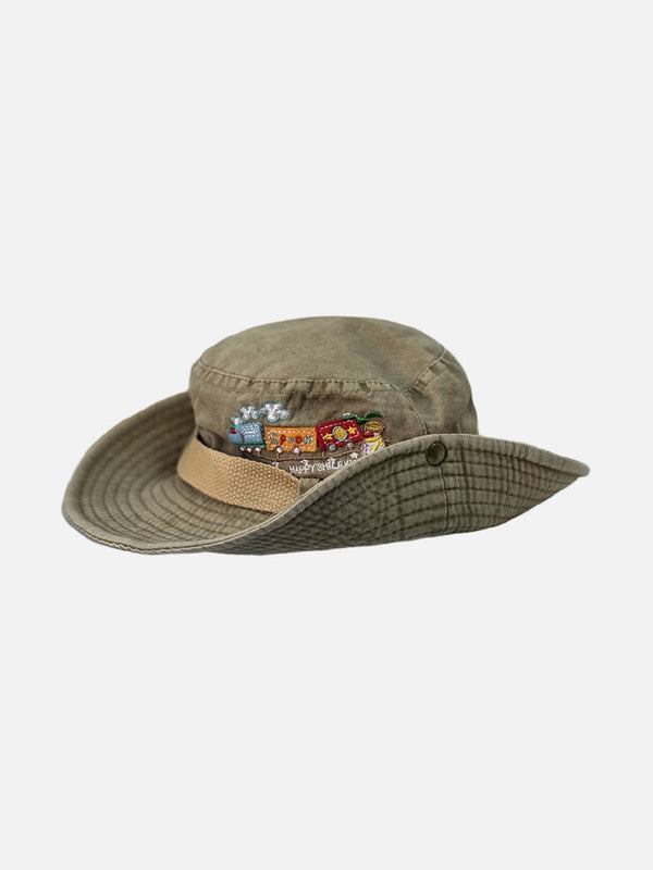 Ellesey - Train Embroidery Washed Distressed Casual Cargo Hat- Streetwear Fashion - ellesey.com