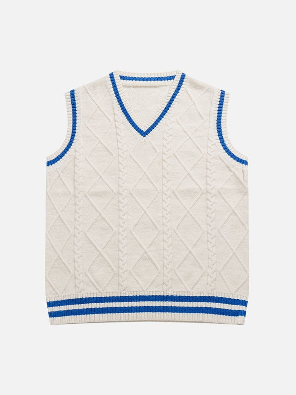 Ellesey - V-neck Braided Pattern Sweater Vest-Streetwear Fashion - ellesey.com