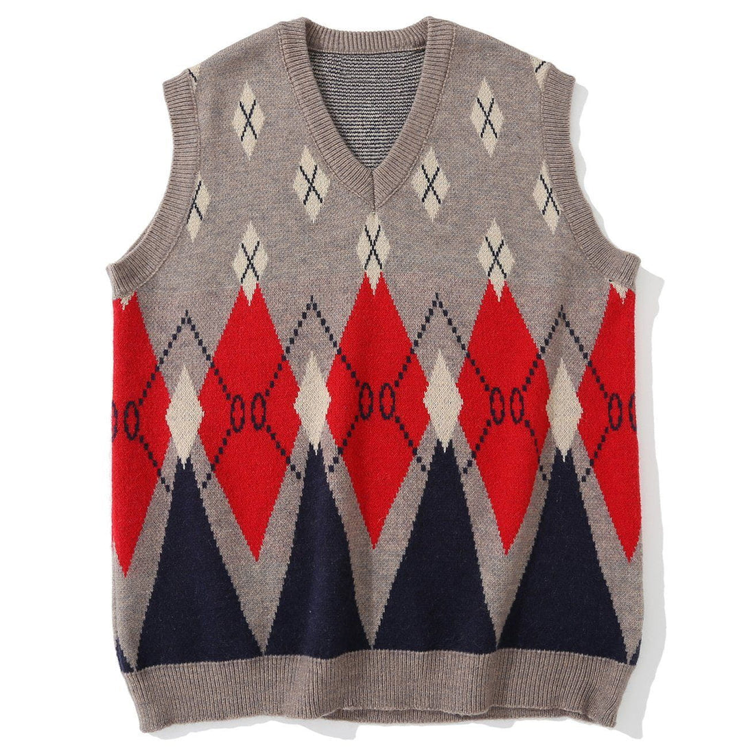 Ellesey - Vintage Diamond Pattern Knit Sweater Vest-Streetwear Fashion - ellesey.com