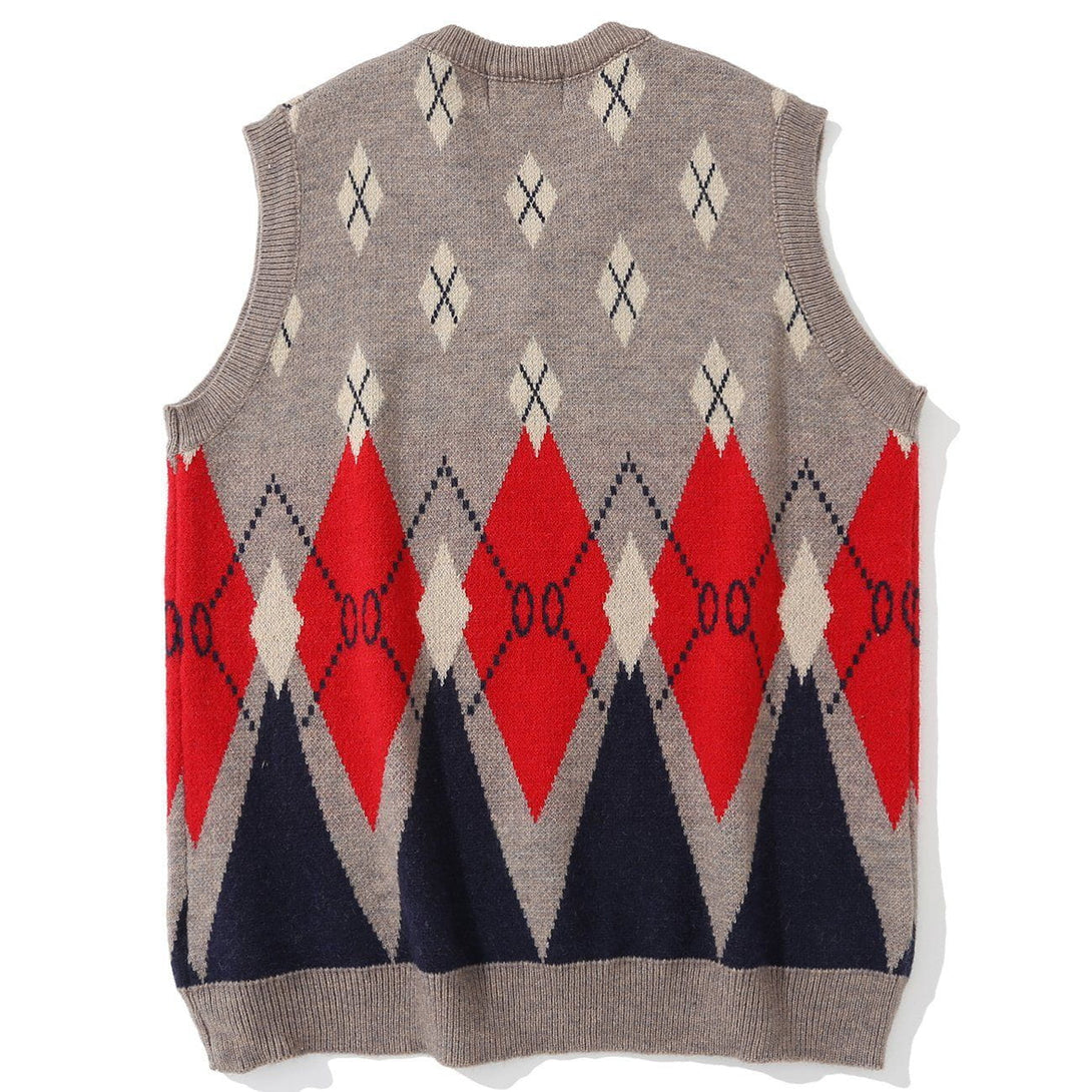 Ellesey - Vintage Diamond Pattern Knit Sweater Vest-Streetwear Fashion - ellesey.com