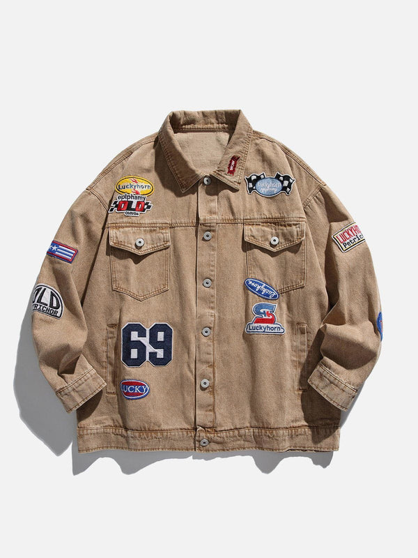 Ellesey - Vintage Embroidered Badge Denim Jacket- Streetwear Fashion - ellesey.com