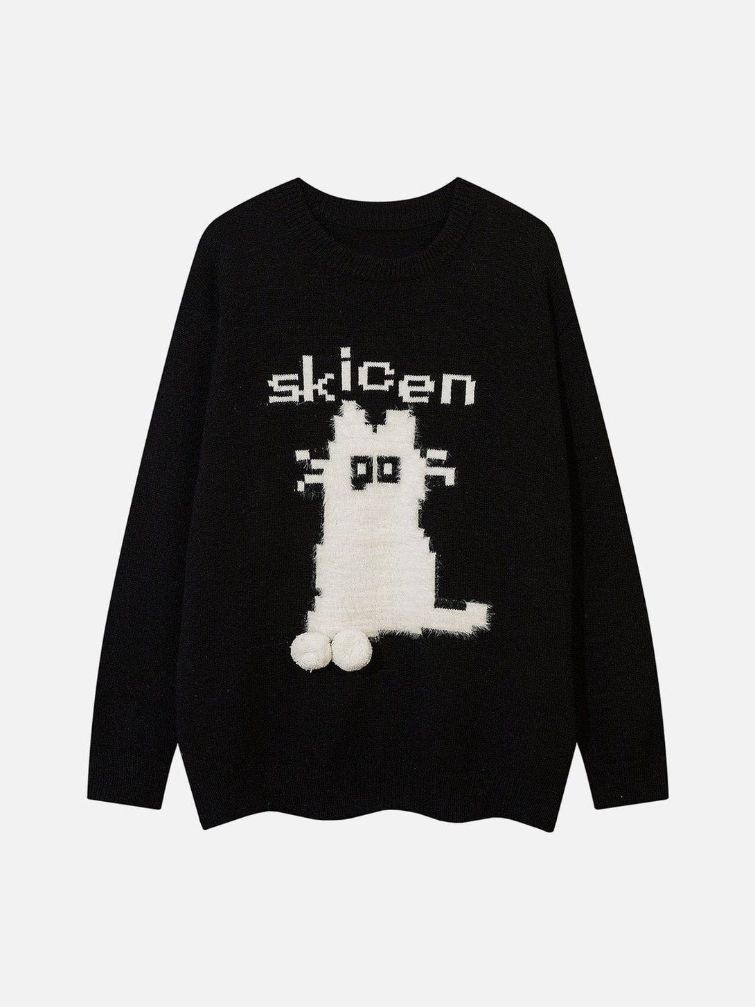 Ellesey - Vintage Flocked Cartoon Cat Sweater-Streetwear Fashion - ellesey.com