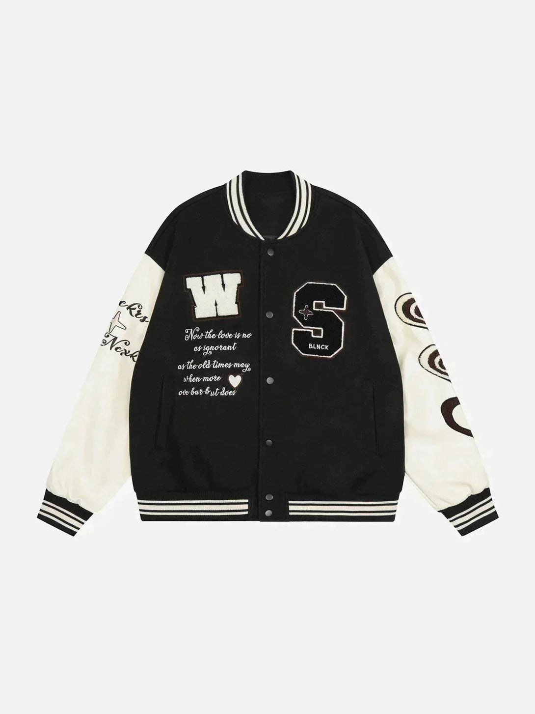 Ellesey - Vintage Heart Flock Embroidered Varsity Jacket- Streetwear Fashion - ellesey.com