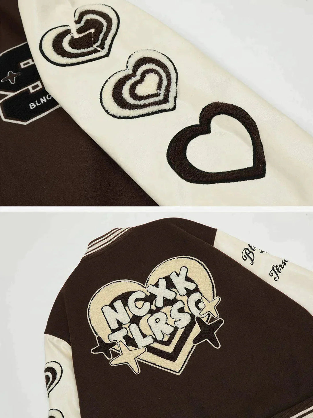 Ellesey - Vintage Heart Flock Embroidered Varsity Jacket- Streetwear Fashion - ellesey.com