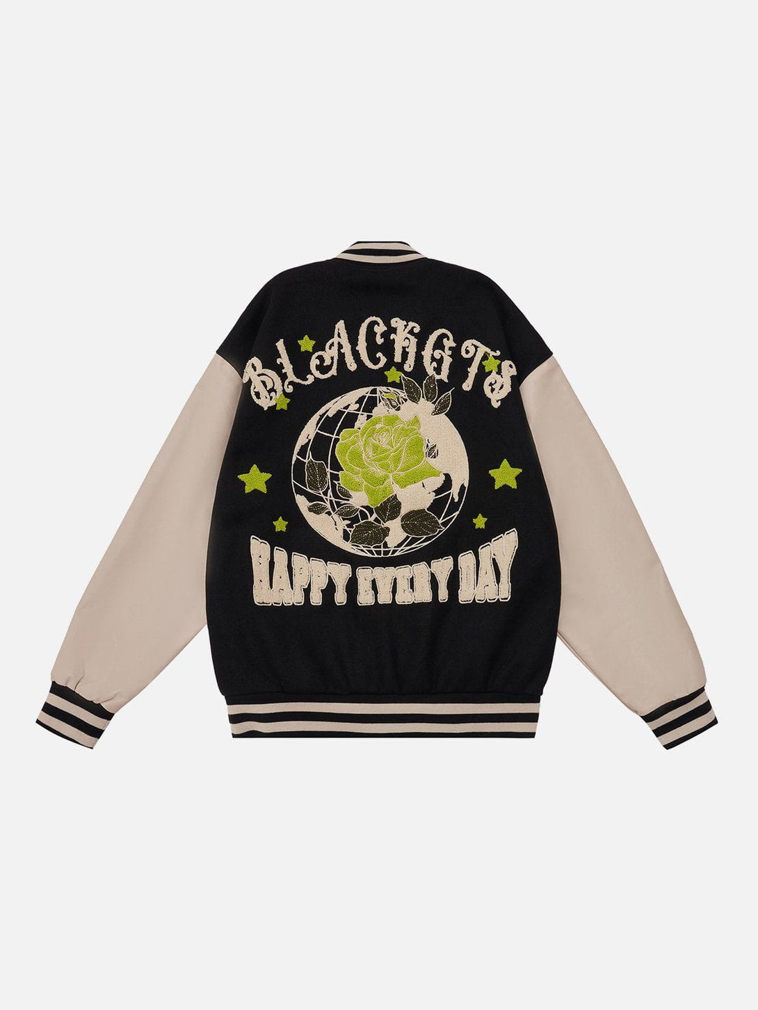 Ellesey - Vintage Rose Embroidery Varsity Jacket- Streetwear Fashion - ellesey.com