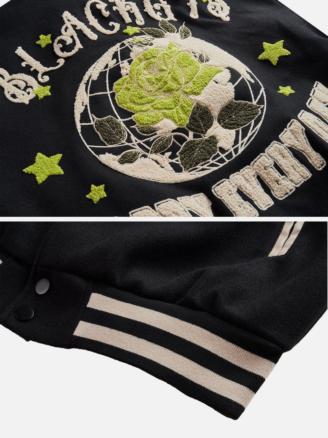 Ellesey - Vintage Rose Embroidery Varsity Jacket- Streetwear Fashion - ellesey.com