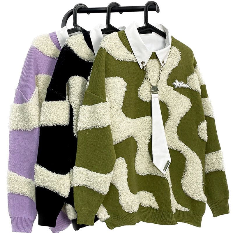 Ellesey - WAVE Flocking Splicing Sweater-Streetwear Fashion - ellesey.com
