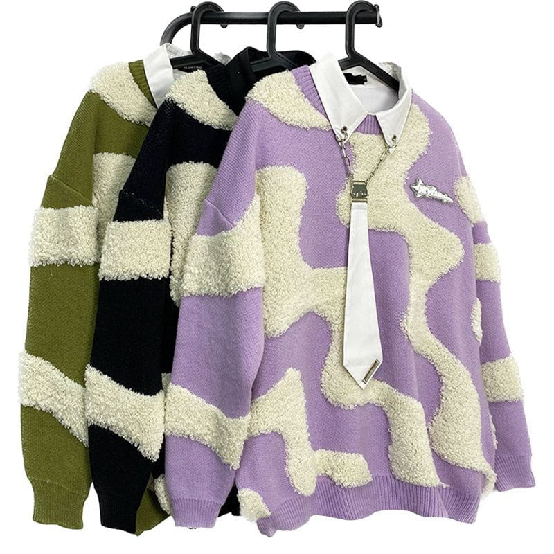Ellesey - WAVE Flocking Splicing Sweater-Streetwear Fashion - ellesey.com