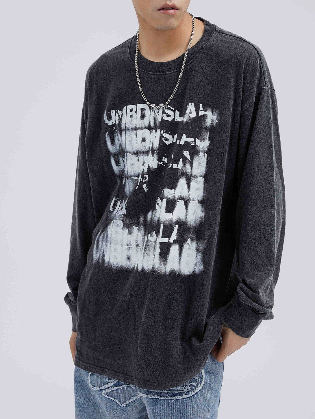 Ellesey - Washed Blurred Letter Print Sweatshirt- Streetwear Fashion - ellesey.com