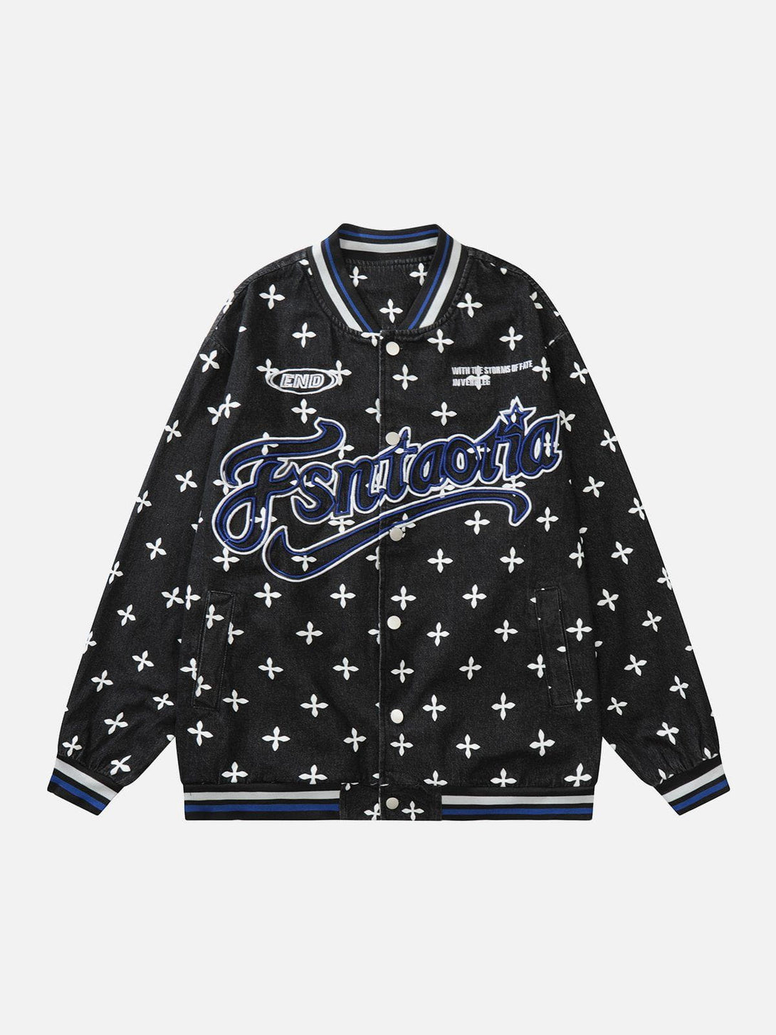 Ellesey - Washed Distressed Letters Varsity Jacket- Streetwear Fashion - ellesey.com