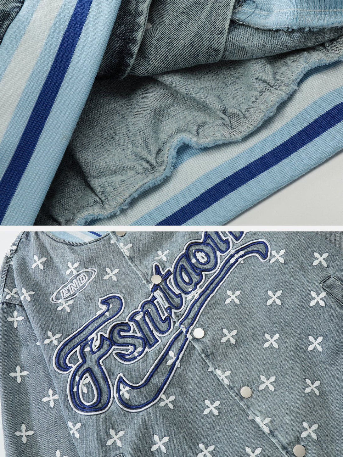 Ellesey - Washed Distressed Letters Varsity Jacket- Streetwear Fashion - ellesey.com