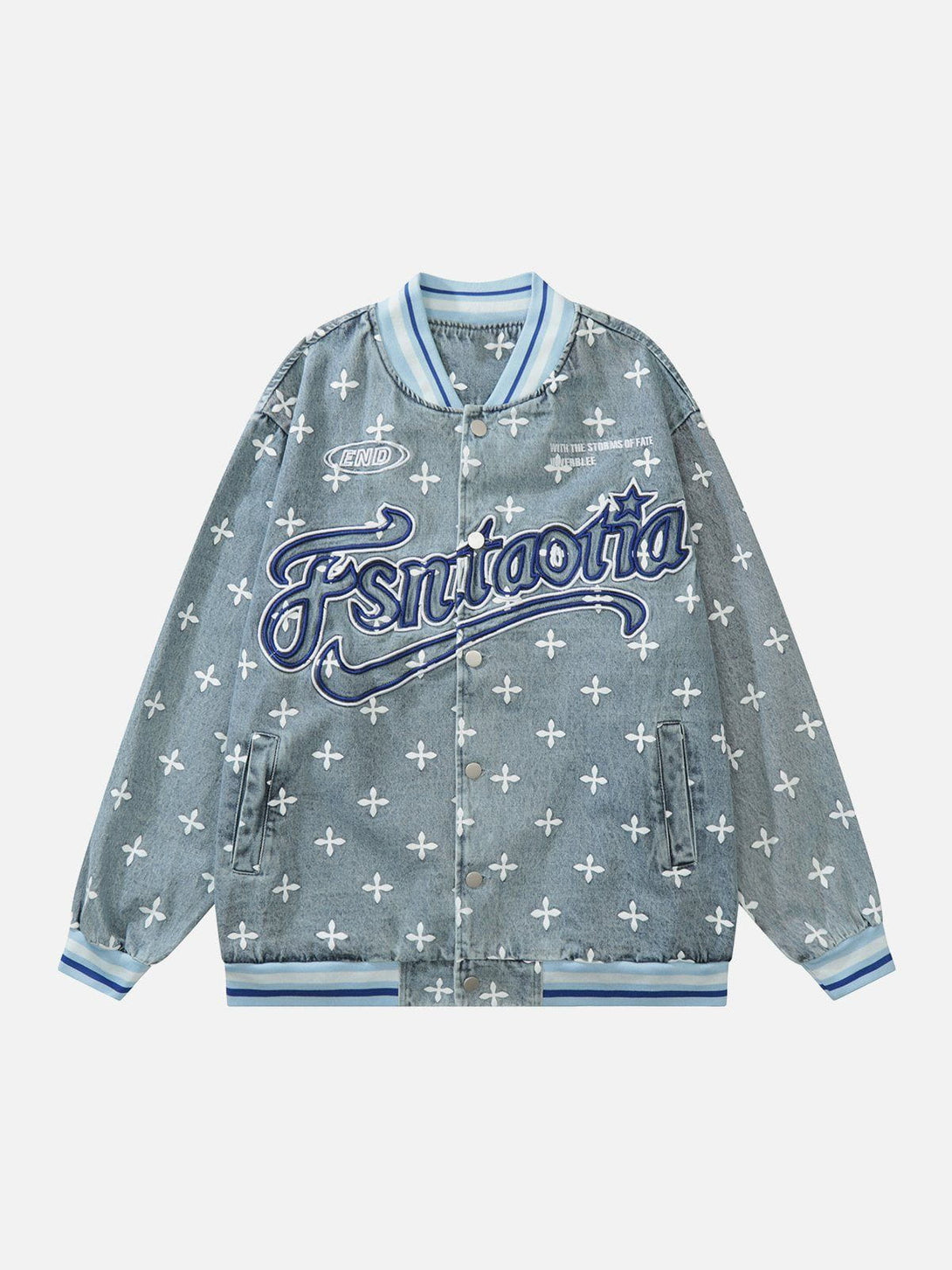 Ellesey - Washed Distressed Letters Varsity Jacket- Streetwear Fashion - ellesey.com