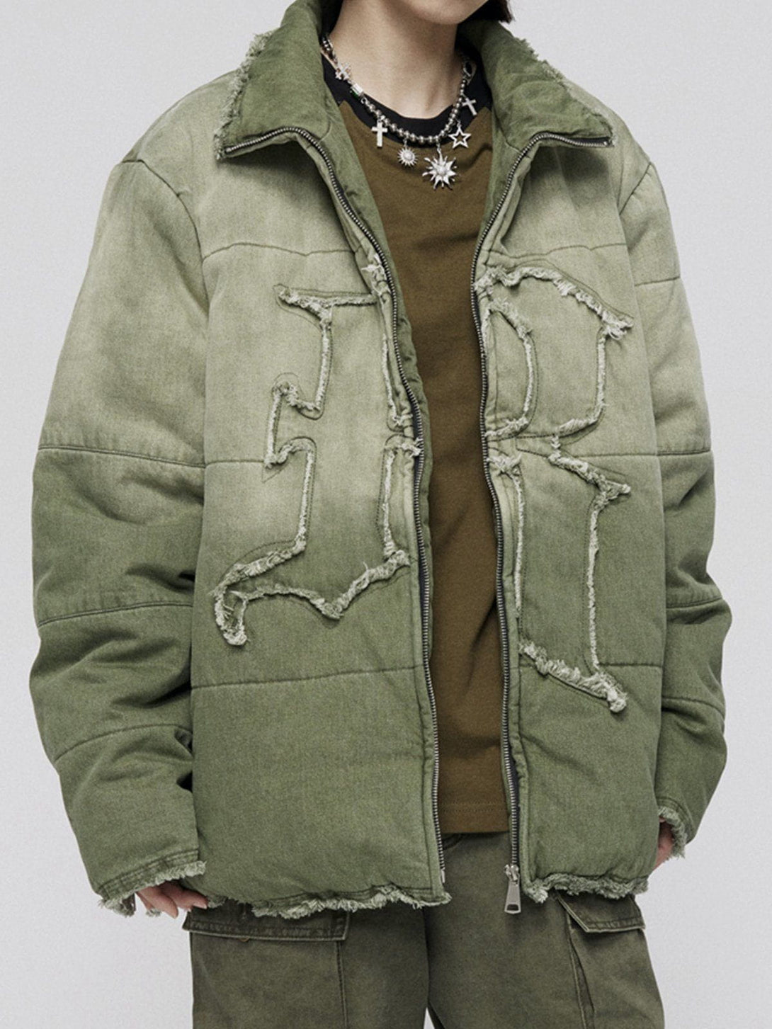 Ellesey - Washed Gradient Frayed Winter Coat-Streetwear Fashion - ellesey.com