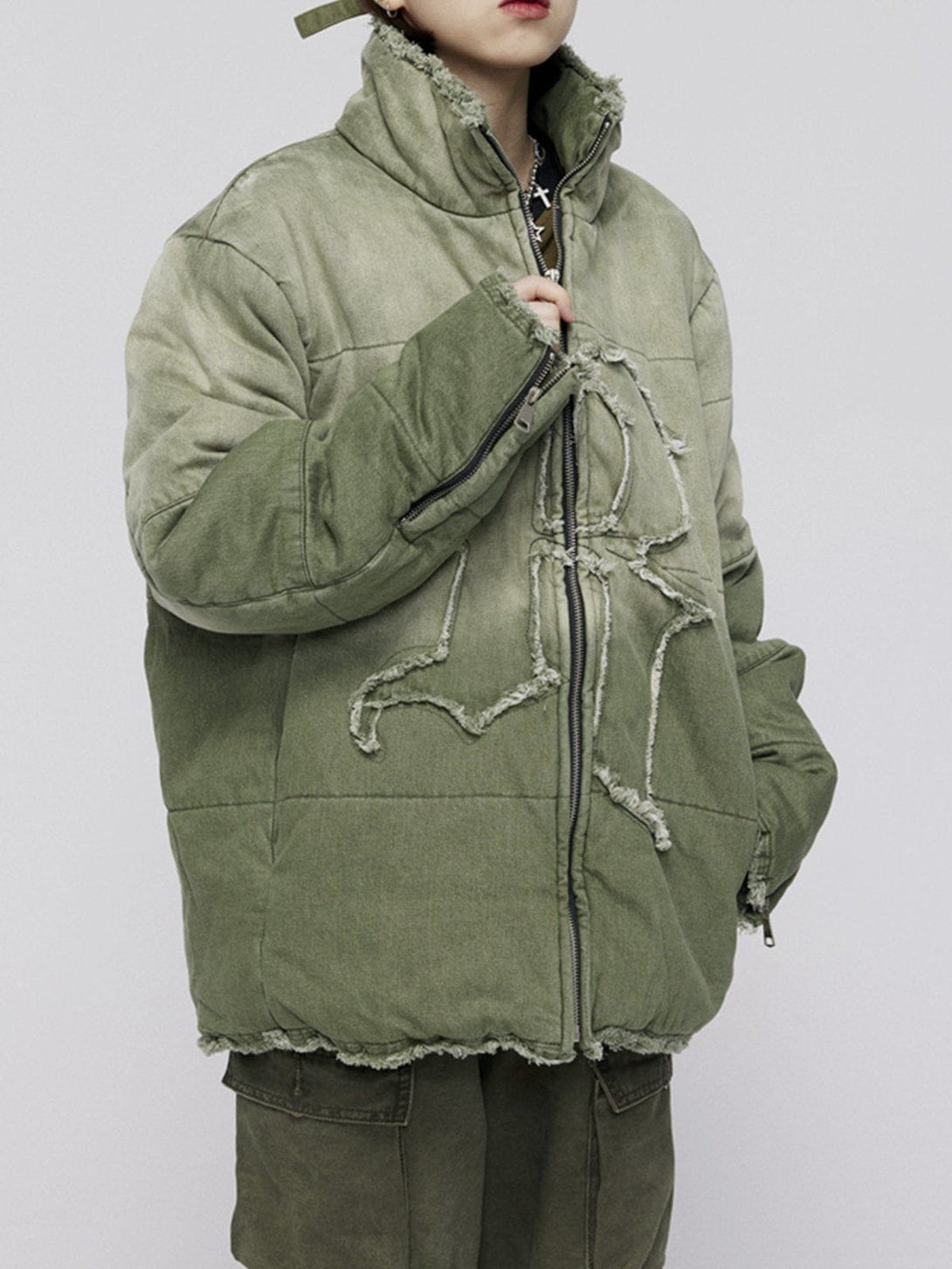 Ellesey - Washed Gradient Frayed Winter Coat-Streetwear Fashion - ellesey.com