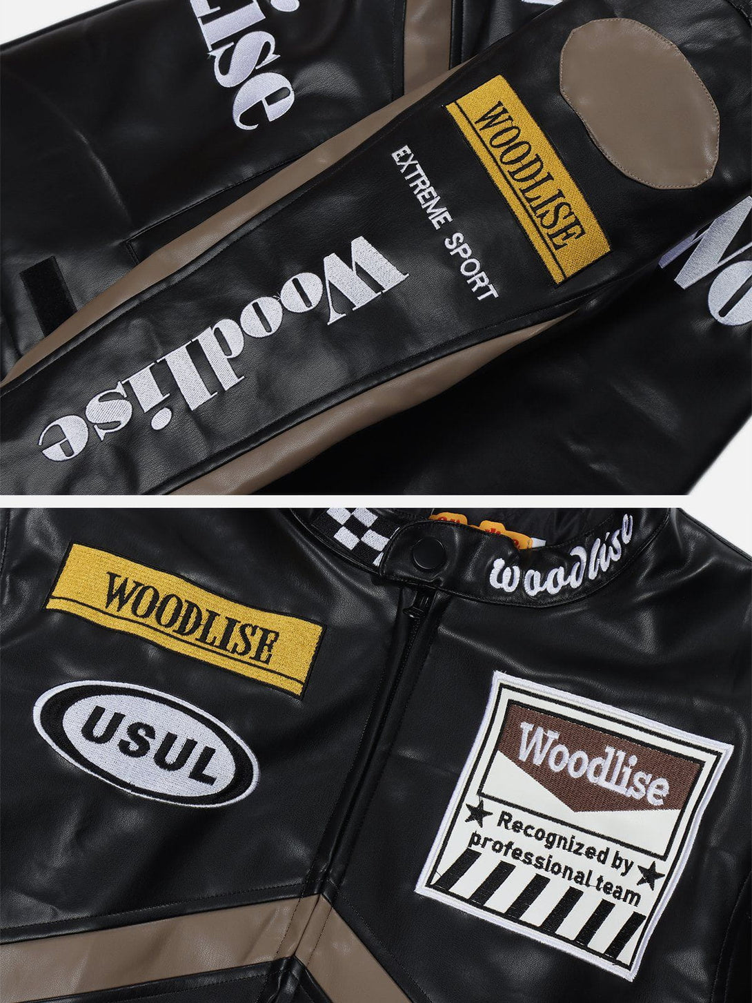 Ellesey - "Wood Lise" Embroidery Racing PU Jacket- Streetwear Fashion - ellesey.com