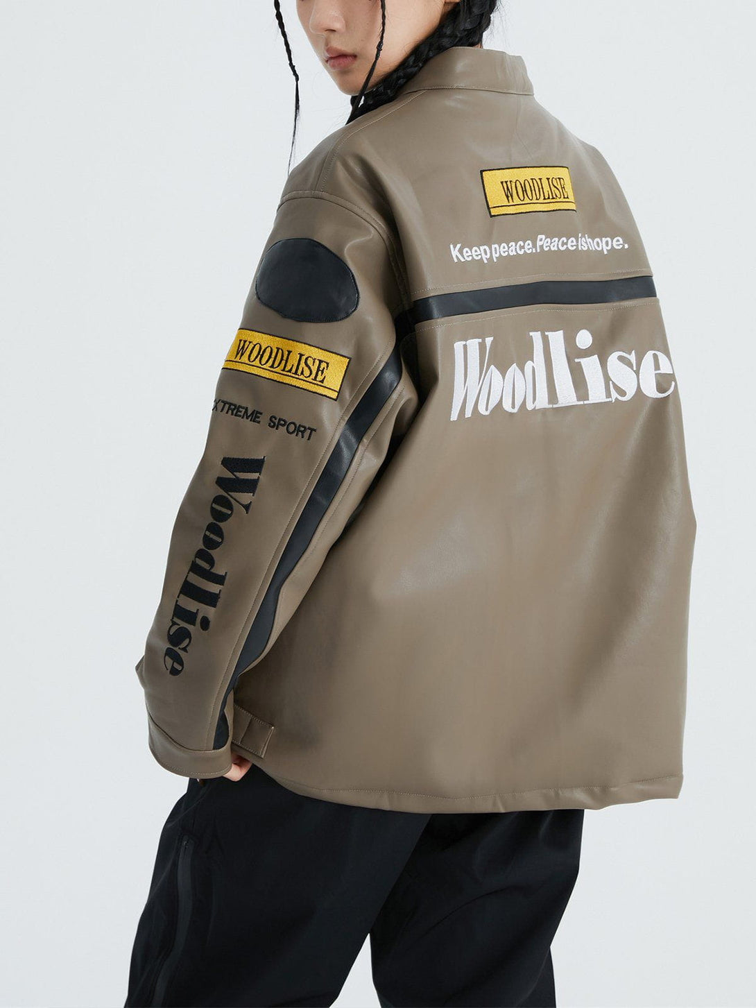 Ellesey - "Wood Lise" Embroidery Racing PU Jacket- Streetwear Fashion - ellesey.com