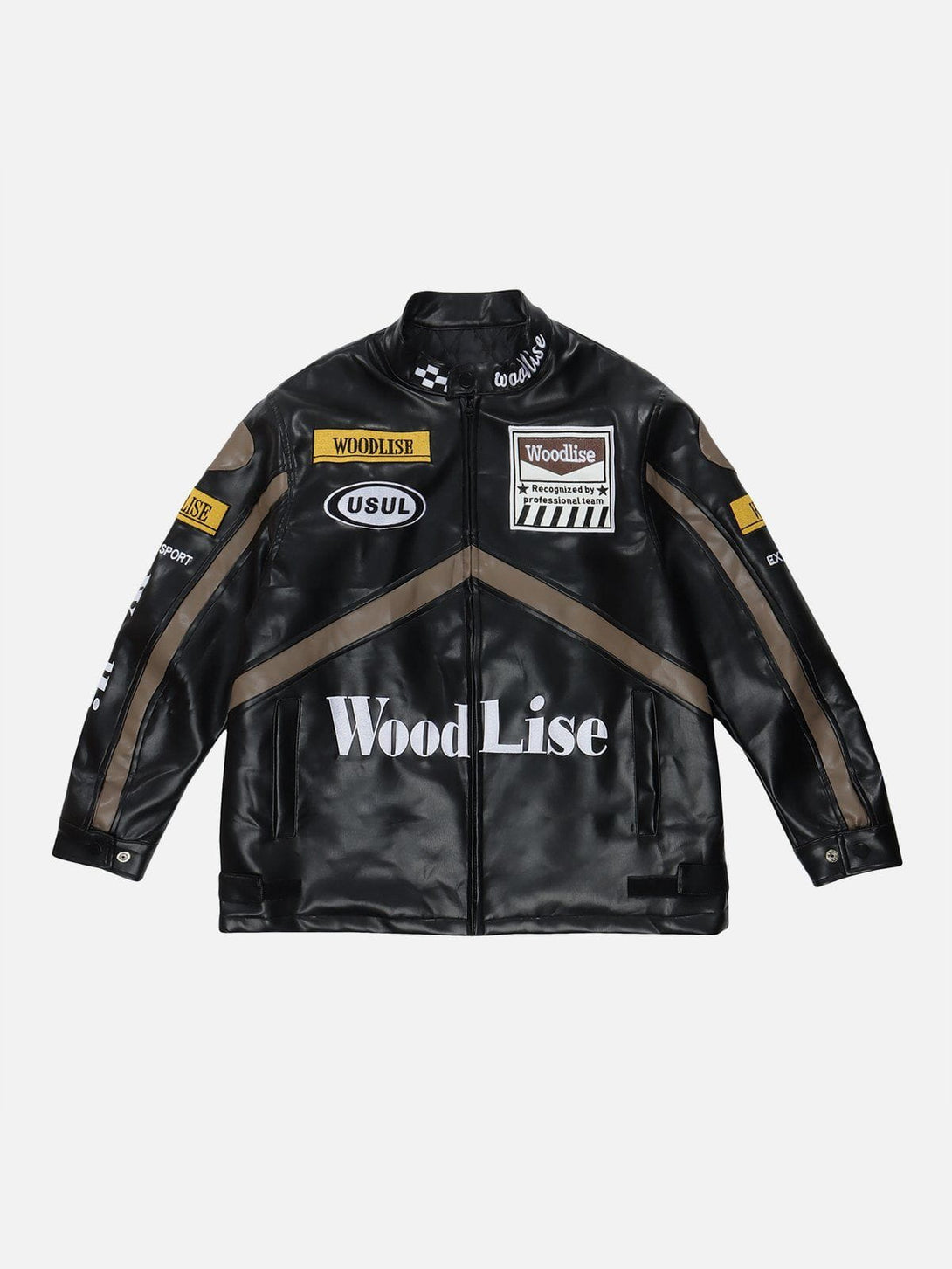 Ellesey - "Wood Lise" Embroidery Racing PU Jacket- Streetwear Fashion - ellesey.com