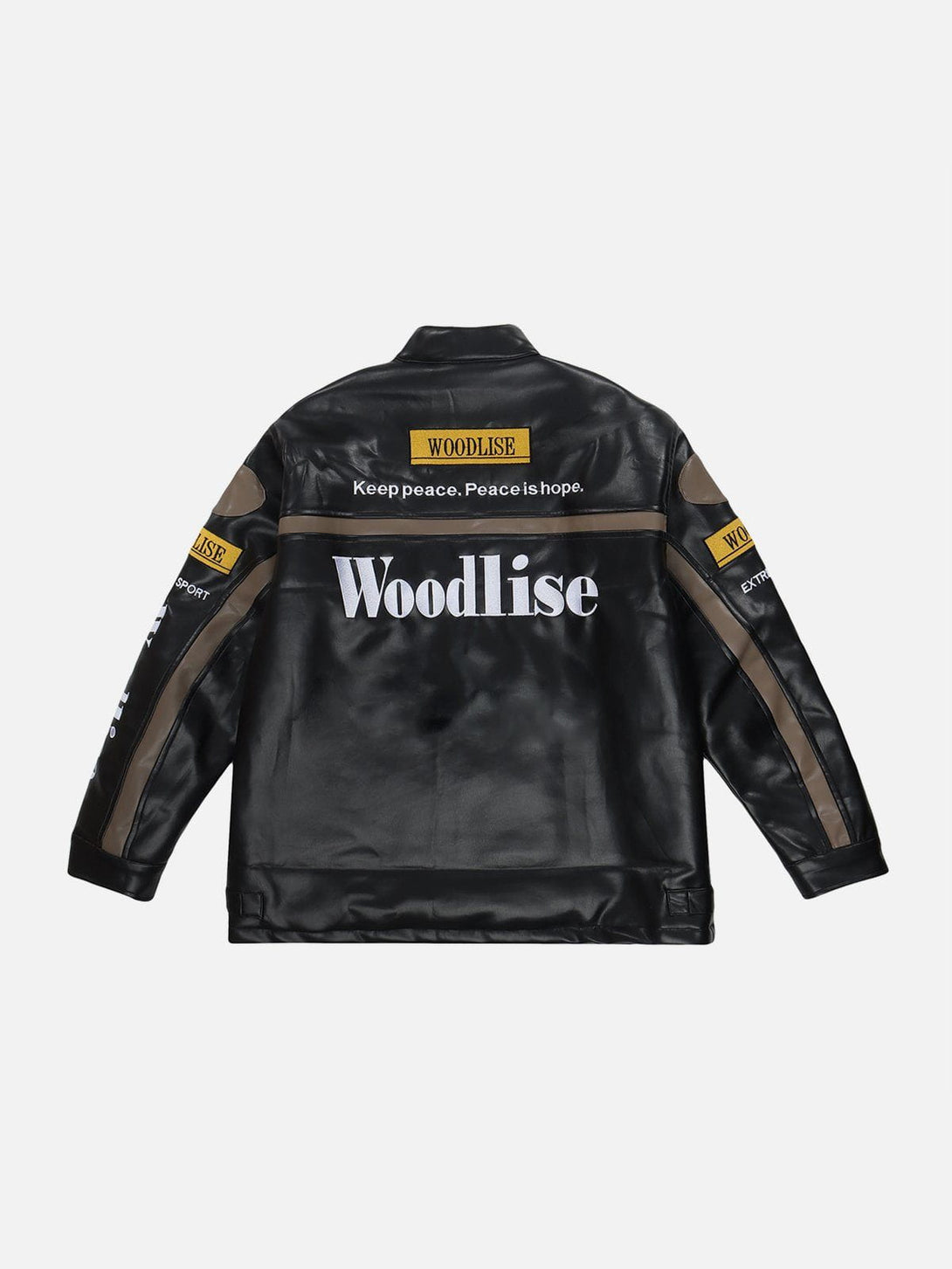 Ellesey - "Wood Lise" Embroidery Racing PU Jacket- Streetwear Fashion - ellesey.com