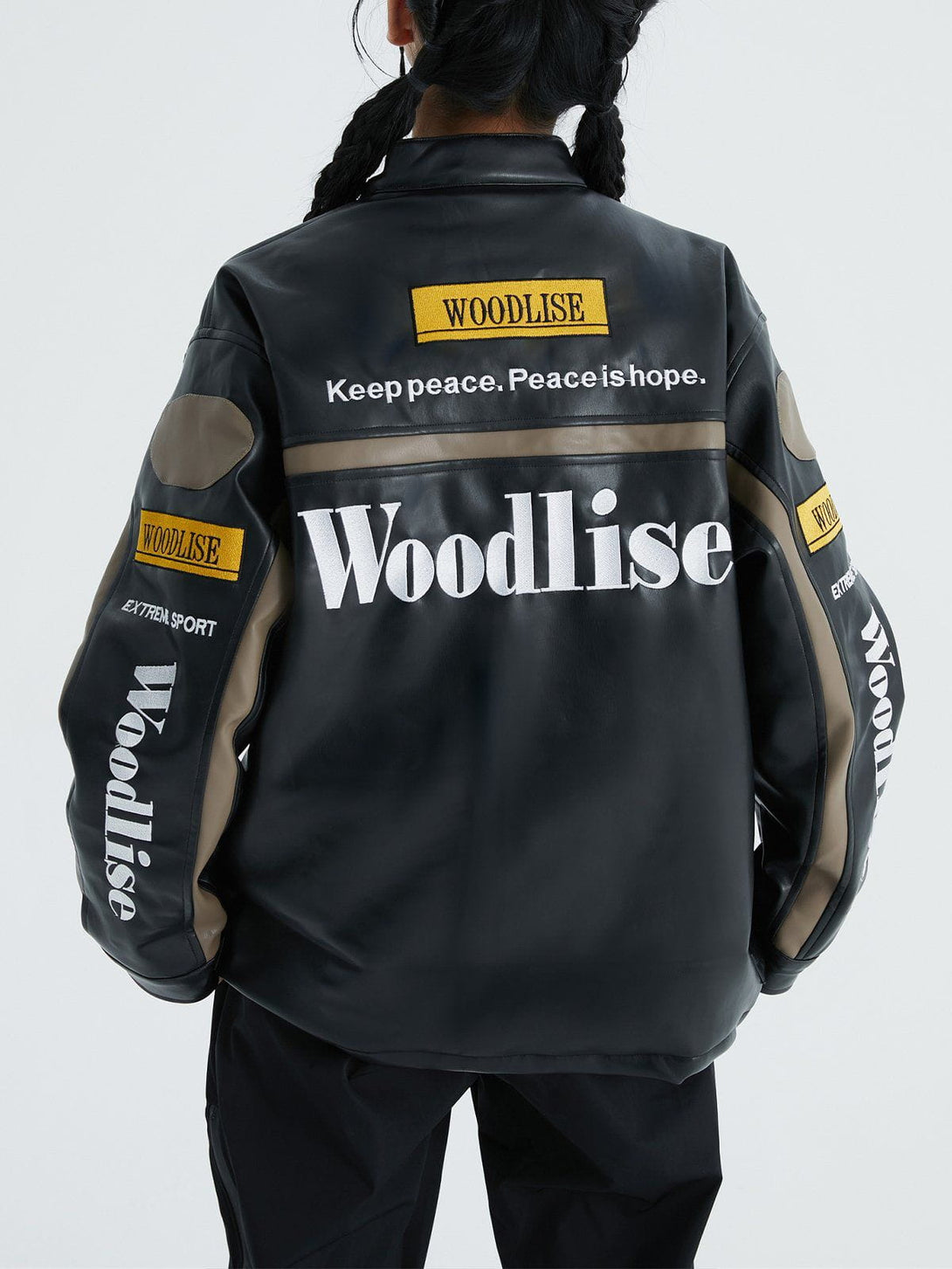 Ellesey - "Wood Lise" Embroidery Racing PU Jacket- Streetwear Fashion - ellesey.com