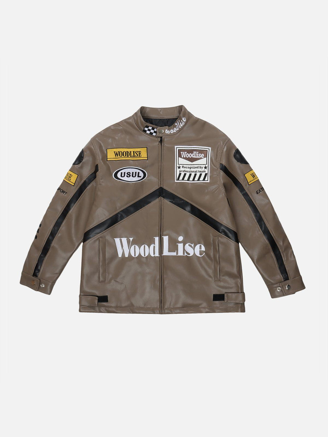 Ellesey - "Wood Lise" Embroidery Racing PU Jacket- Streetwear Fashion - ellesey.com