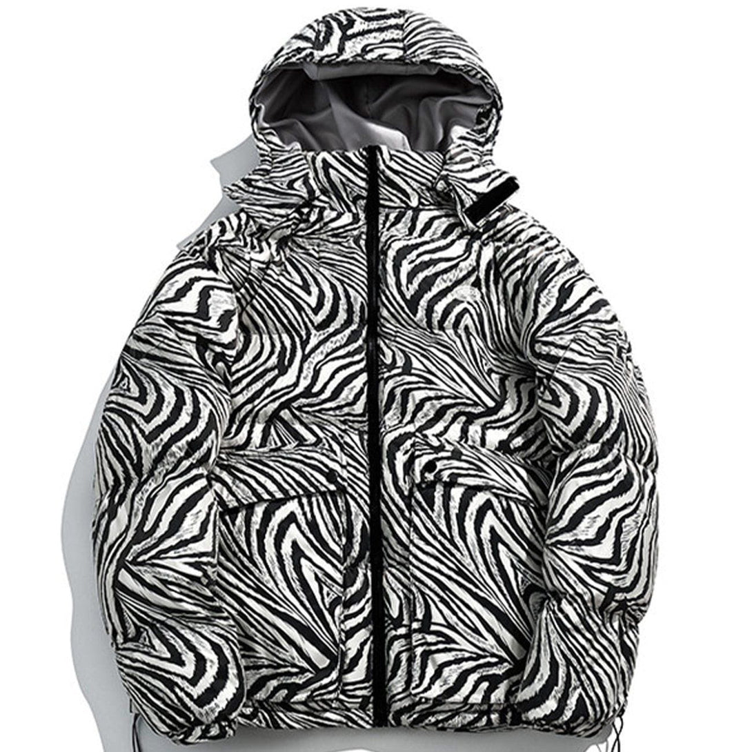 Ellesey - Zebra Pattern Hooded Puffer Jacket- Streetwear Fashion - ellesey.com