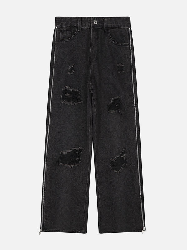 Ellesey - Zipper Broken Hole Jeans- Streetwear Fashion - ellesey.com