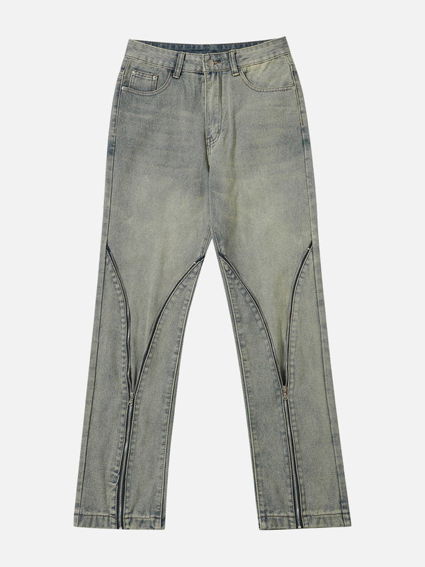 Ellesey - Zipper Decoration Washed Jeans- Streetwear Fashion - ellesey.com