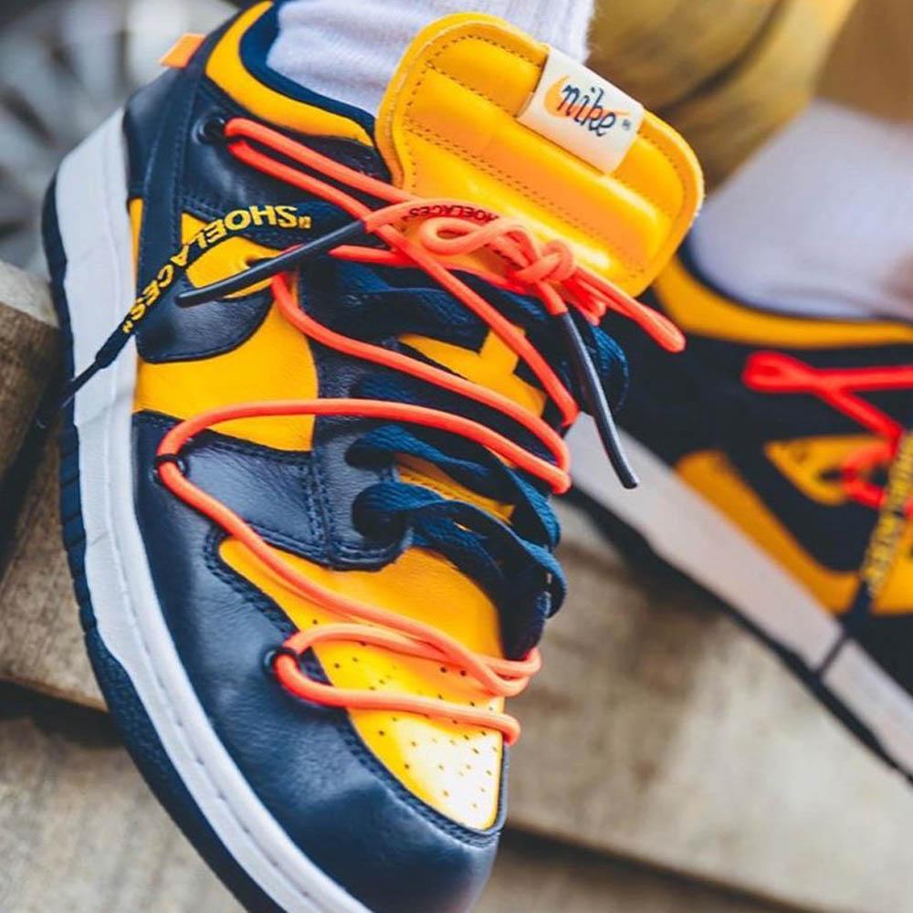 OFF-WHITE x Nike Dunk Low 'University Gold'- Streetwear Fashion - ellesey.com