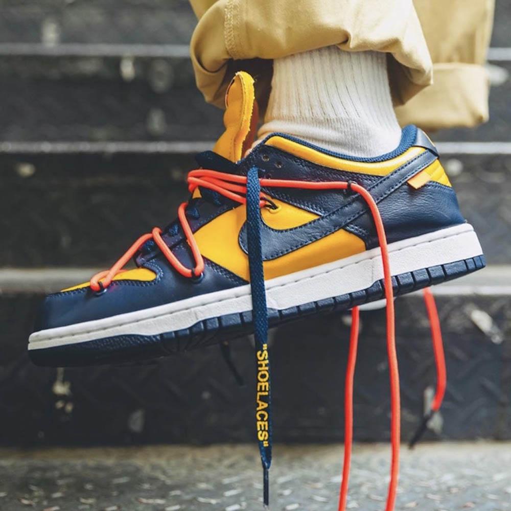 OFF-WHITE x Nike Dunk Low 'University Gold'- Streetwear Fashion - ellesey.com