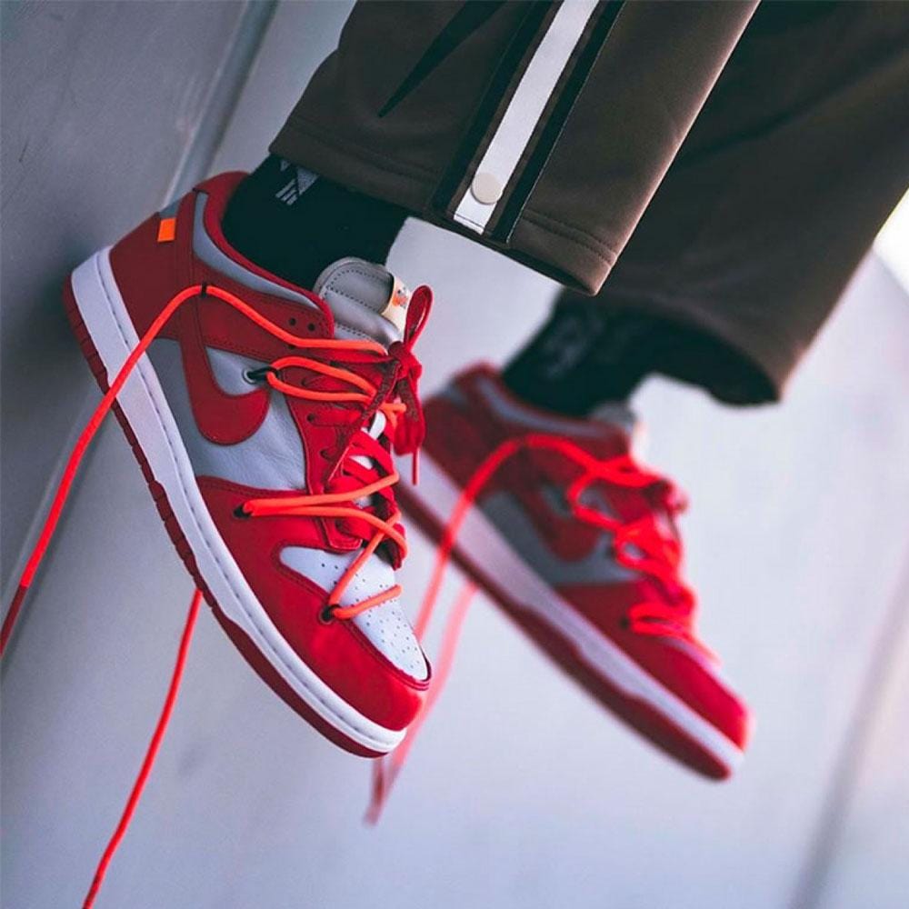 OFF-WHITE x Nike Dunk Low 'University Red'- Streetwear Fashion - ellesey.com