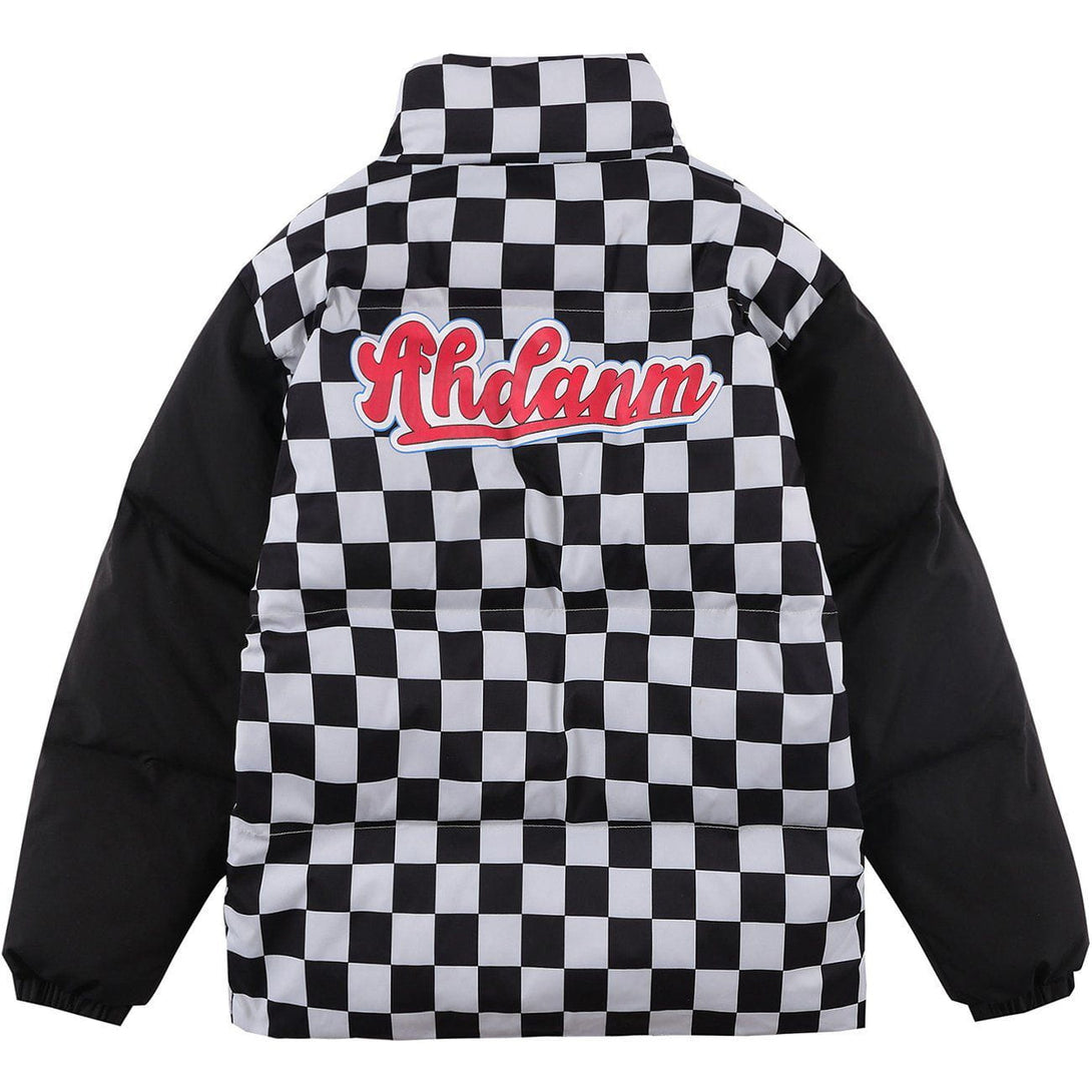 Ellesey - Checkerboard Print Turtleneck Puffer Jacket- Streetwear Fashion - ellesey.com